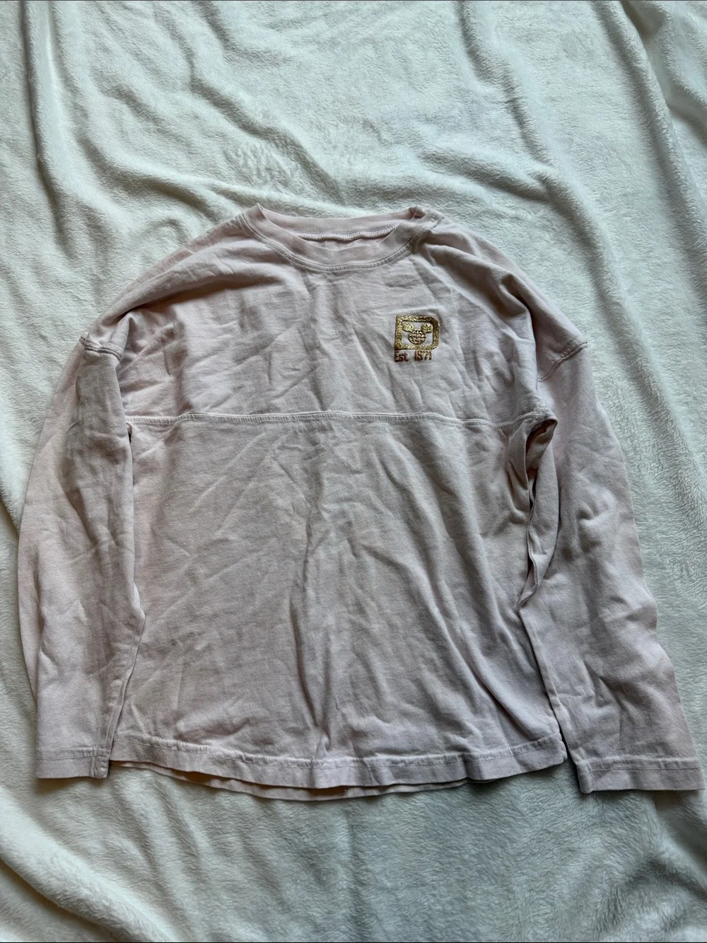 Disney Light Pink Long Sleeve Crewneck Top with Embroidered Patch